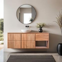 Meuble vasque suspendu teck massif 1 tiroir 120cm SUSANE