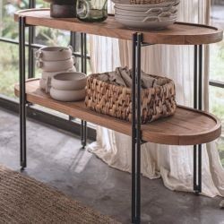 Console arrondie double plateau en teck recyclé 120cm d-bodhi COCO
