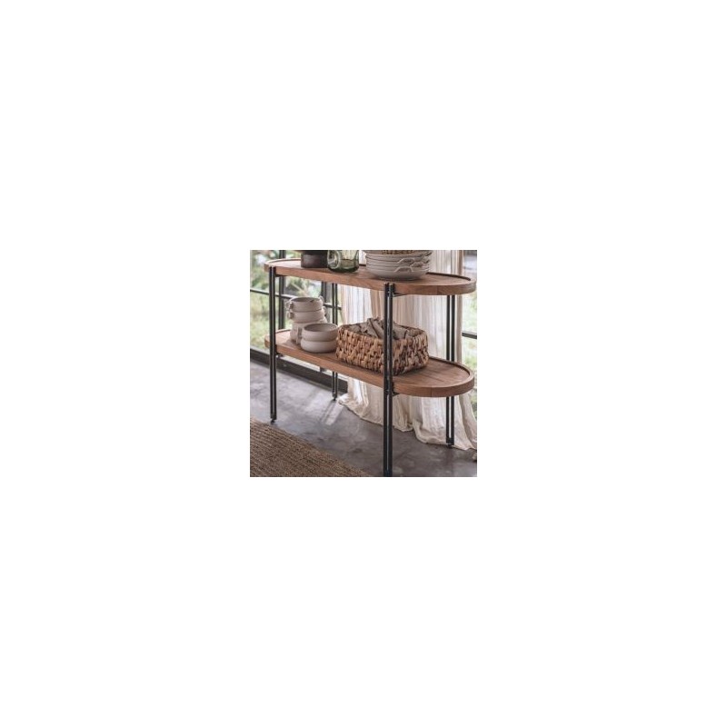 Console arrondie double plateau en teck recyclé 120cm d-bodhi COCO