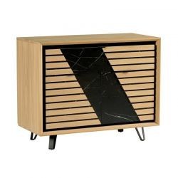 Buffet 2 portes chêne massif blanchi et décor marbre 105cm Casita STORIA