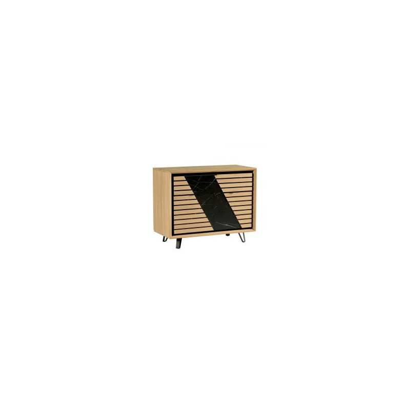 Buffet 2 portes chêne massif blanchi et décor marbre 105cm Casita STORIA