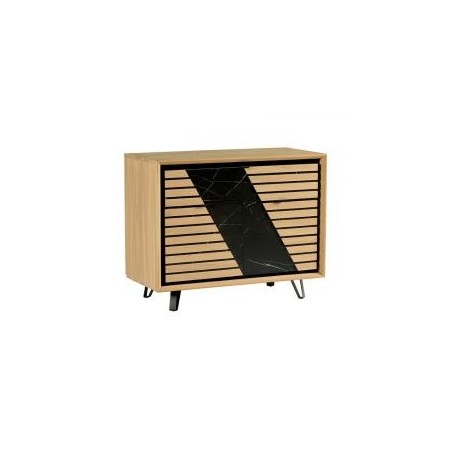Buffet 2 portes chêne massif blanchi et décor marbre 105cm Casita STORIA