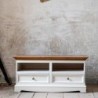 Meuble TV blanc en bois de pin massif 111cm BIANCA 2 tiroirs