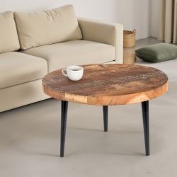 Table basse ronde bois recyclé industriel MELISSA 70cm