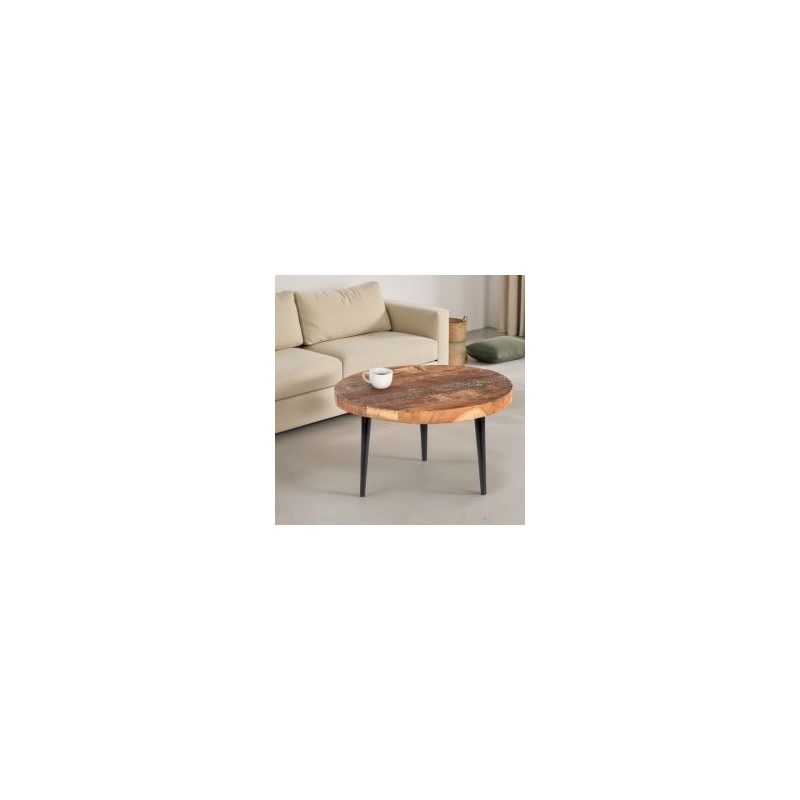 Table basse ronde bois recyclé industriel MELISSA 70cm