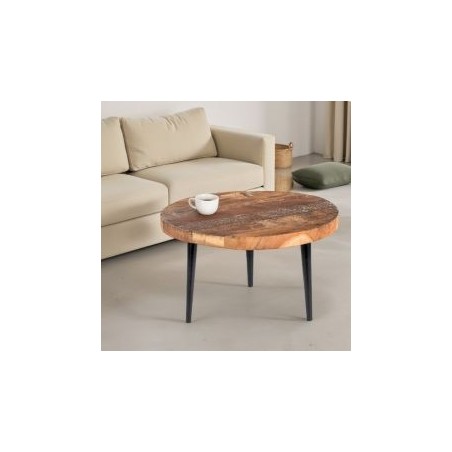 Table basse ronde bois recyclé industriel MELISSA 70cm