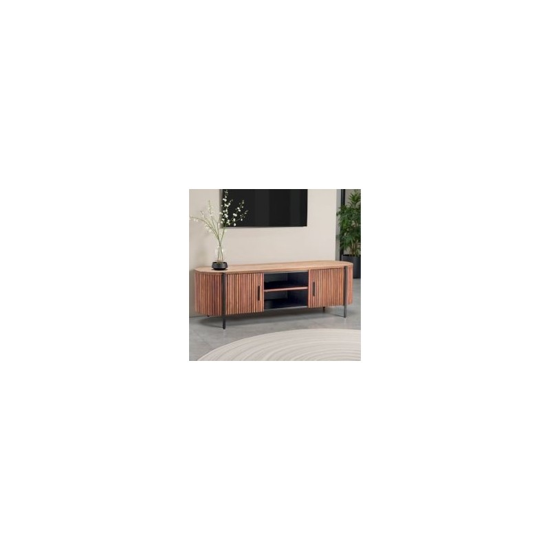 Meuble TV arrondi en bois exotique lamelles 160cm Casita TROMS