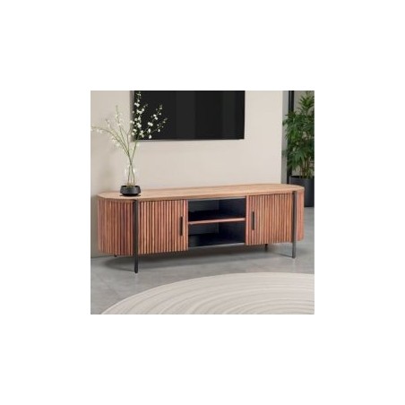 Meuble TV arrondi en bois exotique lamelles 160cm Casita TROMS