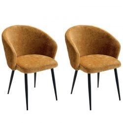 Lot de 2 chaises accoudoirs modernes tissu bouclé moutarde Casita KANSAS