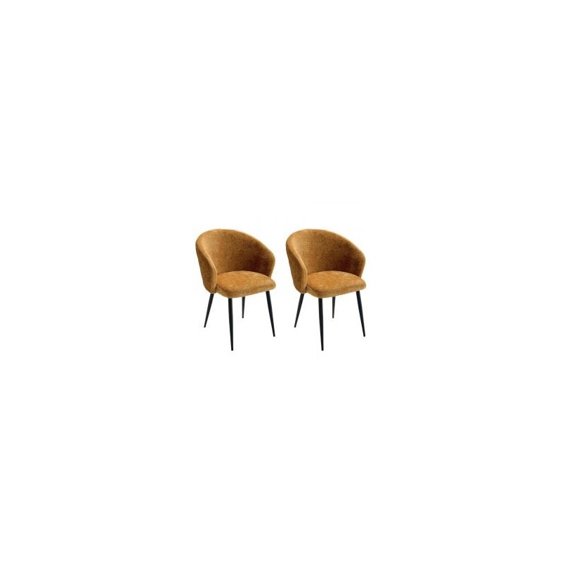 Lot de 2 chaises accoudoirs modernes tissu bouclé moutarde Casita KANSAS