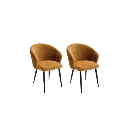 Lot de 2 chaises accoudoirs modernes tissu bouclé moutarde Casita KANSAS