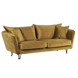 Canapé 3 places velours jaune ocre pieds métal 204cm Casita HASTING