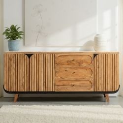 Buffet 3 portes noir et bois acacia 195cm ROSA Kayu Intérieur