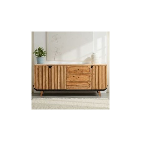 Buffet 3 portes noir et bois acacia 195cm ROSA Kayu Intérieur