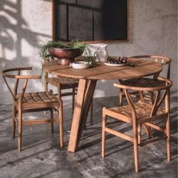 Table repas ronde en bois teck massif recyclé 100cm d-bodhi ARTISAN