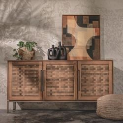 Buffet bas 3 portes teck massif pieds en métal et portes cannage de bambou 151cm Karma Pure D-Bodhi