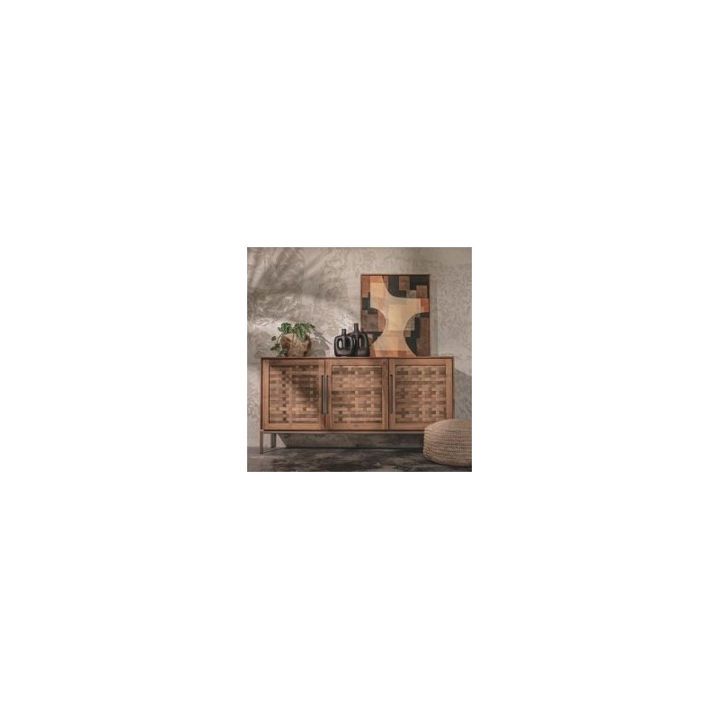 Buffet bas 3 portes teck massif pieds en métal et portes cannage de bambou 151cm Karma Pure D-Bodhi