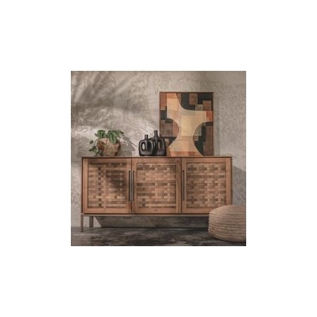 Buffet bas 3 portes teck massif pieds en métal et portes cannage de bambou 151cm Karma Pure D-Bodhi