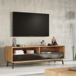 Meuble tv avec niche chêne massif et verre 160cm ADAM