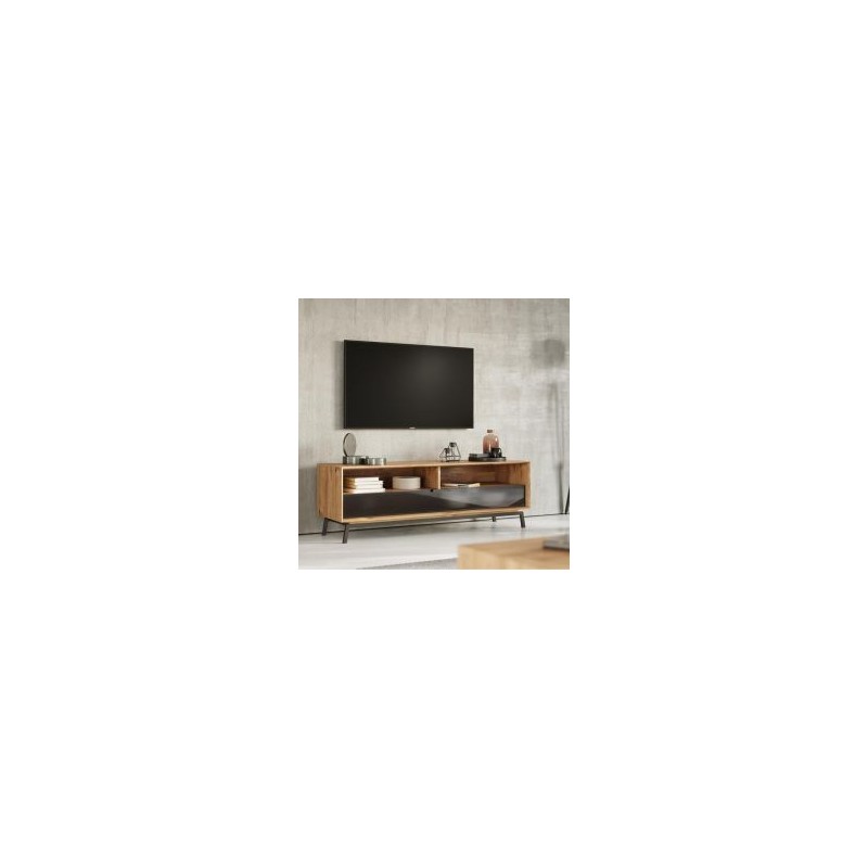 Meuble tv avec niche chêne massif et verre 160cm ADAM