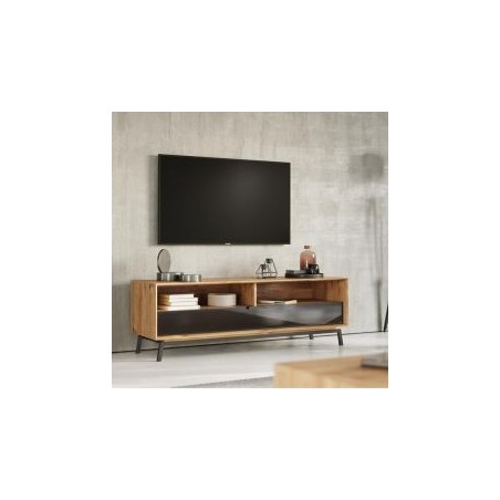 Meuble tv avec niche chêne massif et verre 160cm ADAM