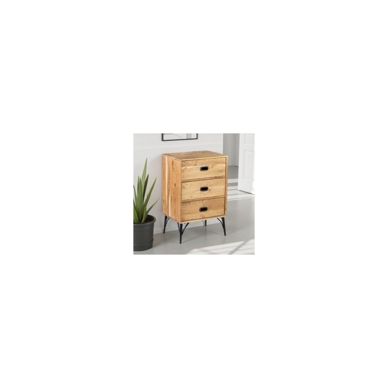 Petite commode industrielle 3 tiroirs en bois clair SERENA 55cm
