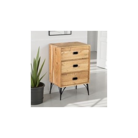 Petite commode industrielle 3 tiroirs en bois clair SERENA 55cm