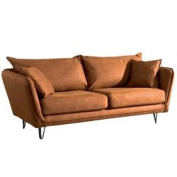 Canapé 3 places tissu marron pieds métal 204cm Casita HASTING