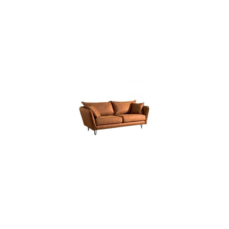 Canapé 3 places tissu marron pieds métal 204cm Casita HASTING