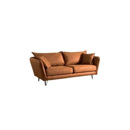 Canapé 3 places tissu marron pieds métal 204cm Casita HASTING