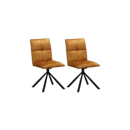 Lot 2 Chaises tournante avec poignée tissu jaune moutarde Casita RUSSELL