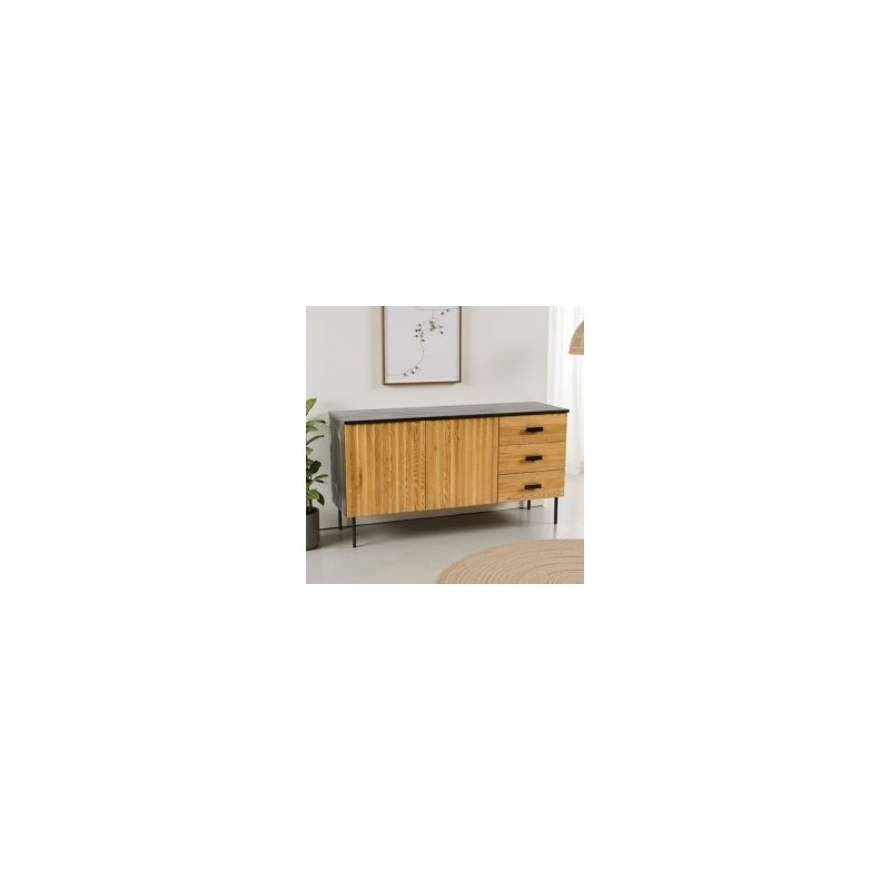 Buffet noir et bois moderne frêne et métal 160cm SYDNEY Casita