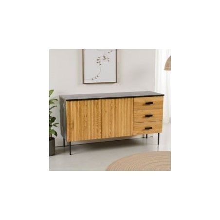 Buffet noir et bois moderne frêne et métal 160cm SYDNEY Casita