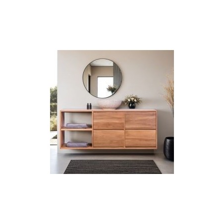 Meuble vasque suspendu teck massif 4 tiroirs 150cm SUSANE