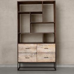 Bibliothèque bois et métal 100cm NOA 4 tiroirs