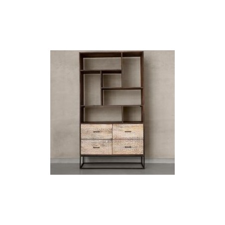 Bibliothèque bois et métal 100cm NOA 4 tiroirs