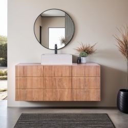 Meuble vasque suspendu teck massif 3 portes 120cm BASIC