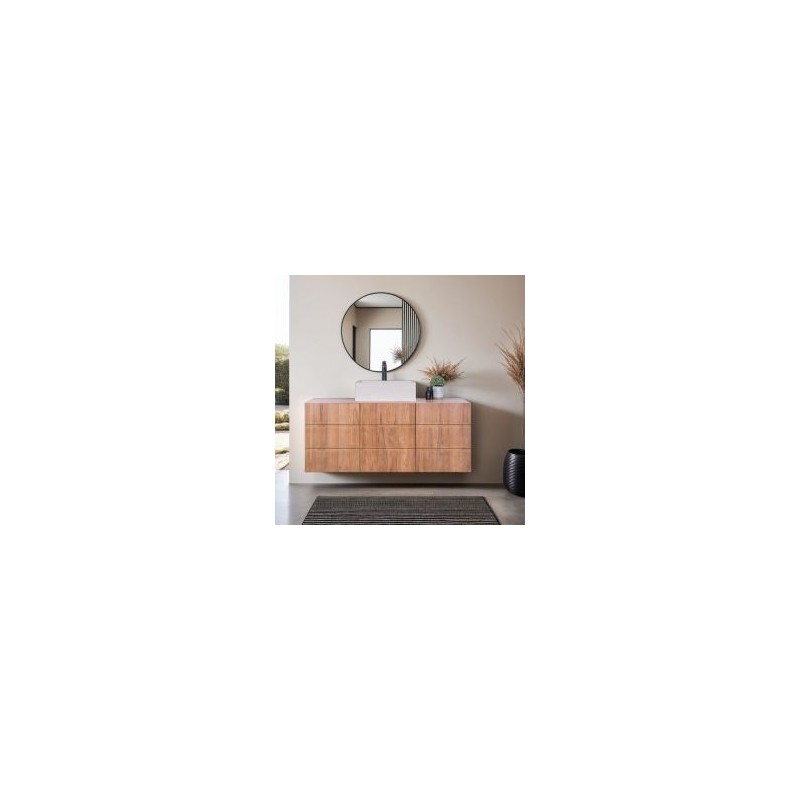 Meuble vasque suspendu teck massif 3 portes 120cm BASIC
