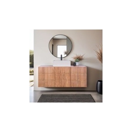 Meuble vasque suspendu teck massif 3 portes 120cm BASIC