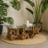 Table basse style bois flotté en racine de teck et verre 120cm Casita