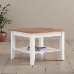 Table basse blanche carrée  en bois de pin massif 70cm BIANCA