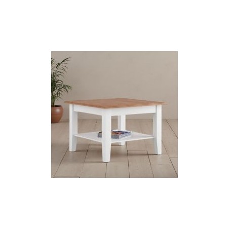 Table basse blanche carrée  en bois de pin massif 70cm BIANCA