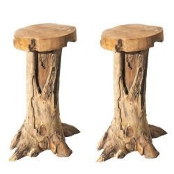 Lot de 2 tabourets de bar racine de teck 40cm Farmer Casita FARTABOUHT
