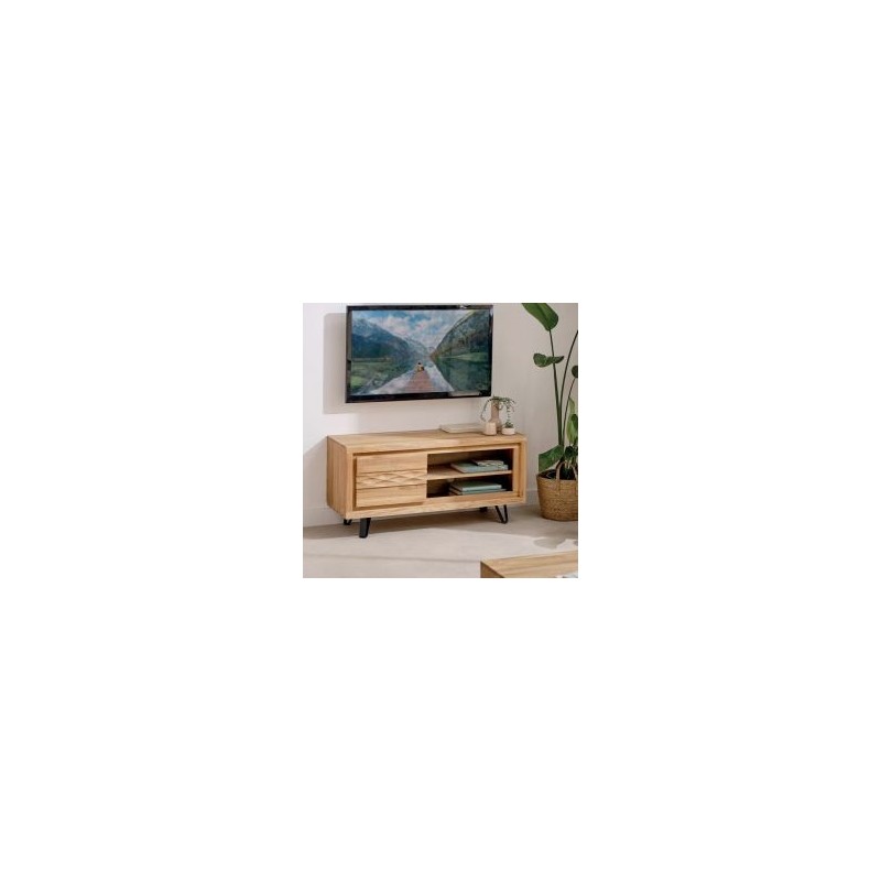 Meuble TV moderne en chêne massif huilé 117cm Wave Casita
