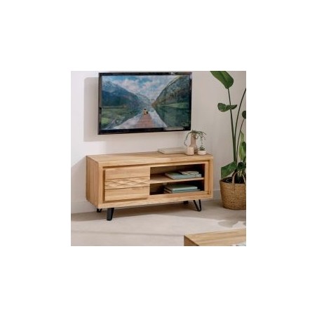 Meuble TV moderne en chêne massif huilé 117cm Wave Casita