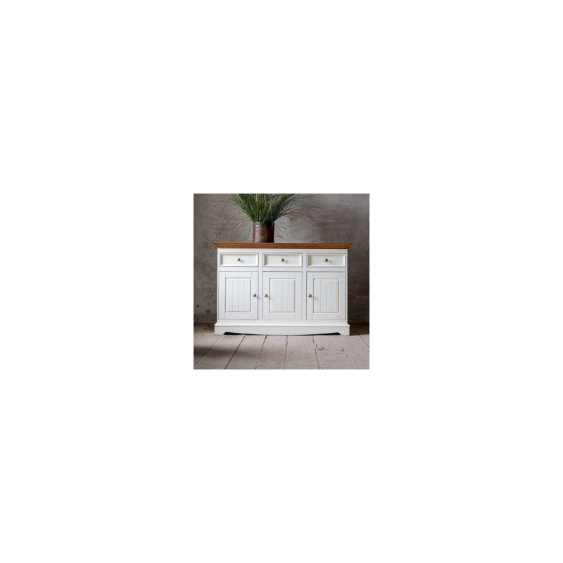 Buffet blanc en bois de pin massif 130cm BIANCA 3 portes