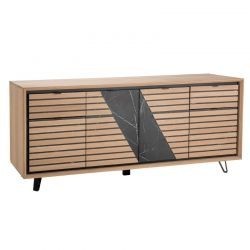 Buffet 4 portes chêne massif blanchi et décor marbre 200cm Casita STORIA