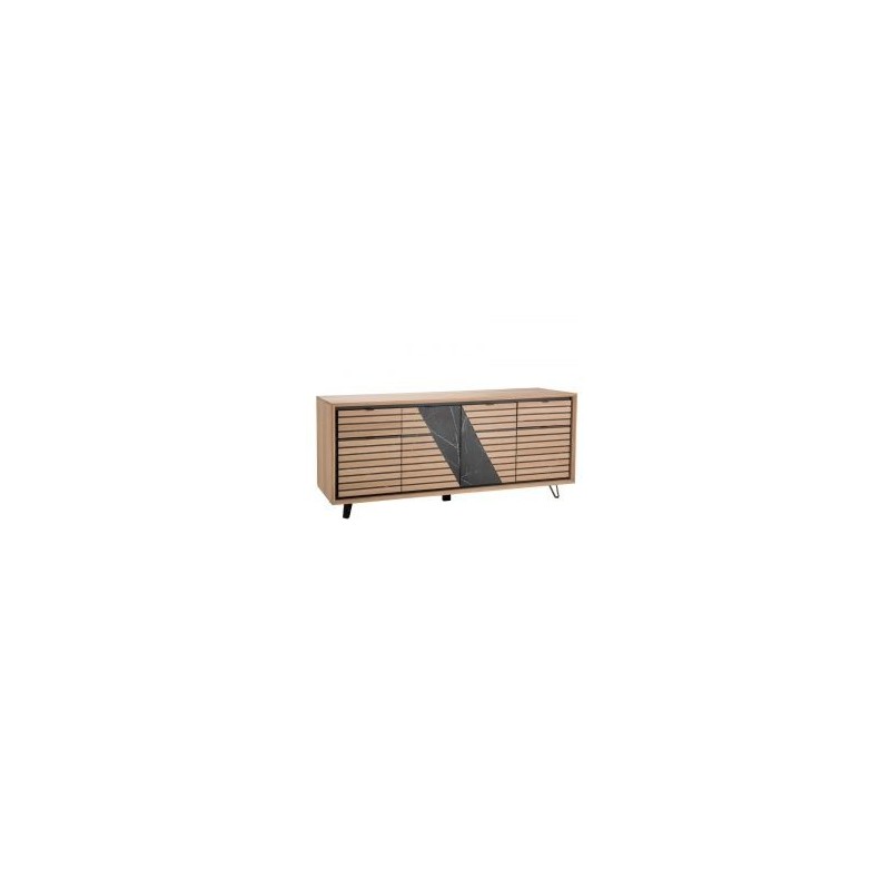 Buffet 4 portes chêne massif blanchi et décor marbre 200cm Casita STORIA