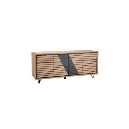 Buffet 4 portes chêne massif blanchi et décor marbre 200cm Casita STORIA