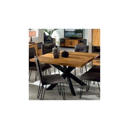Table carrée industrielle teck massif 130cm pied central métal Casita